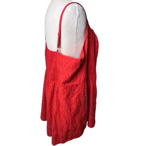 Old Navy Coral Orange Eyelet Mini Dress 3X Pockets Adj Straps Lined Embroidered - Picture 6 of 16
